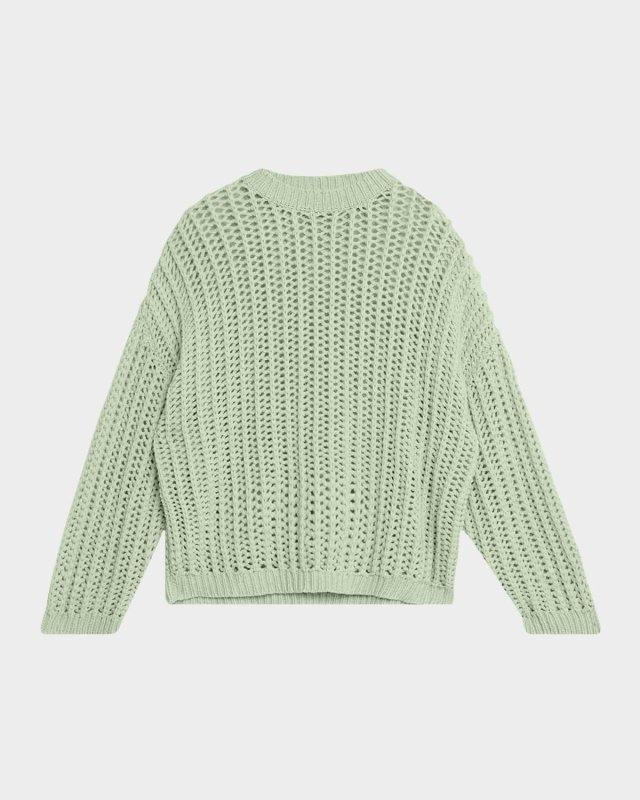 Open-Work Retro Crewneck Cashmere Sweat